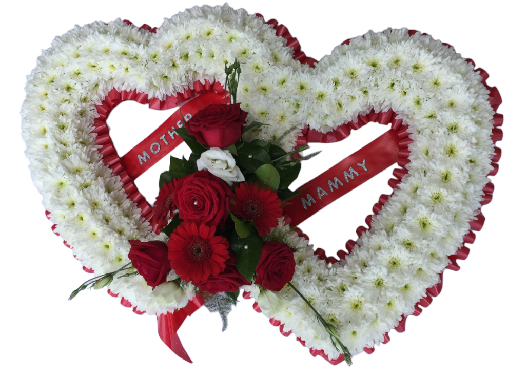Double Open Heart – White Based With Floral Spray