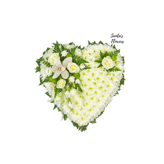 Closed Heart – White Based With Floral Spray