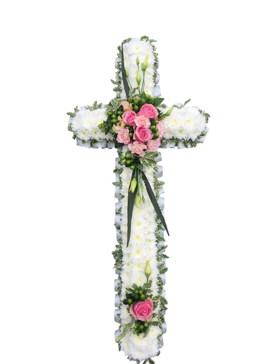 Cross Tribute – White Based With Floral Spray