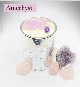 candles with healing crystals